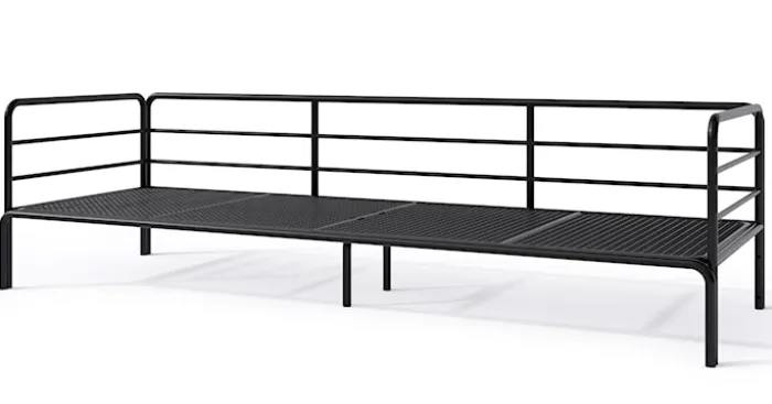 Sofa ogrodowa trzyosobowa Worcully w tkaninie hydrofobowej beżowa/ czarny stelaż