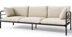 Sofa ogrodowa trzyosobowa Worcully w tkaninie hydrofobowej beżowa/ czarny stelaż