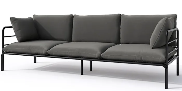 Sofa ogrodowa trzyosobowa Worcully w tkaninie hydrofobowej antracytowa/ czarny stelaż
