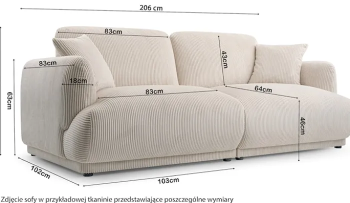 Sofa trzyosobowa Chacco jasnoszara sztruks