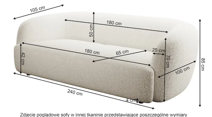 Sofa trzyosobowa Sabanitas jasnoszara w tkaninie boucle