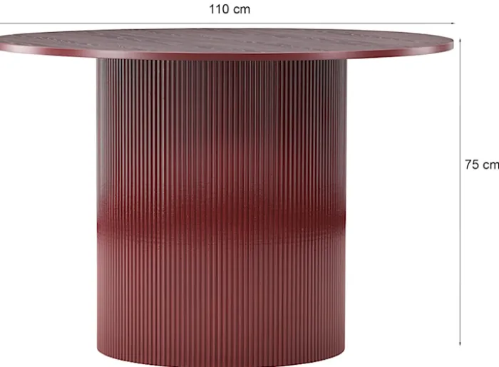Stół do jadalni Lenox okrągły 110 cm bordowy z ryflowaną podstawą