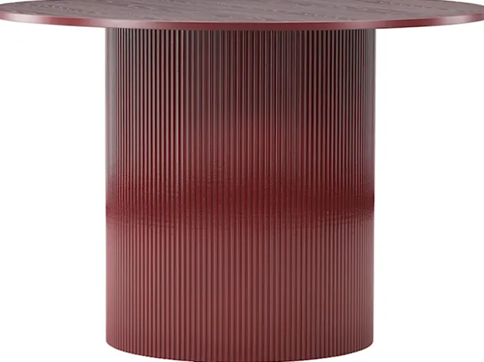 Stół do jadalni Lenox okrągły 110 cm bordowy z ryflowaną podstawą