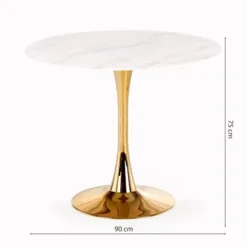 Stół do jadalni Luteness okrągły średnica 90 cm biały marmur/złoty