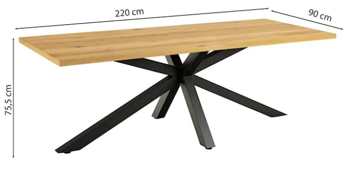 Stół do jadalni prostokątny Kardema 220x90 cm dąb fornirowany na czarnych nogach