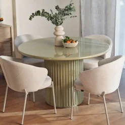 Stół okrągły do jadalni Prinise 120 cm zielony wysoki połysk