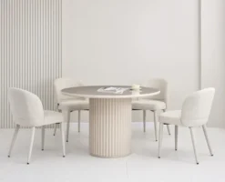 Stół okrągły do jadalni Prinise 120 cm taupe wysoki połysk