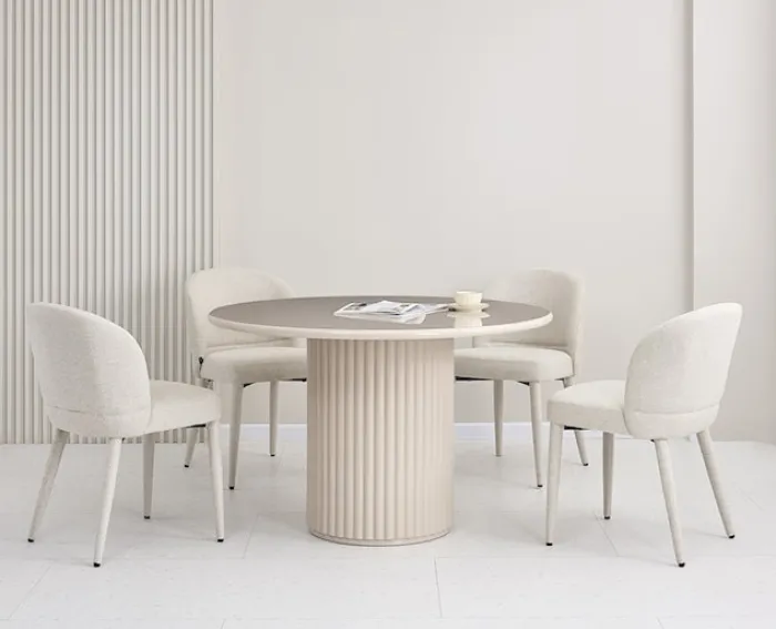 Stół okrągły do jadalni Prinise 120 cm taupe wysoki połysk
