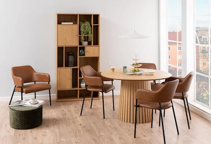 Stół okrągły Gimmar dąb z lamelową podstawą 120 cm