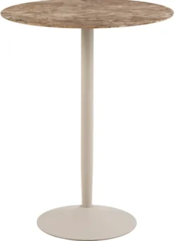 Stolik barowy Roshly średnica 80 cm trawertyn ceramiczny blat z metalową podstawą