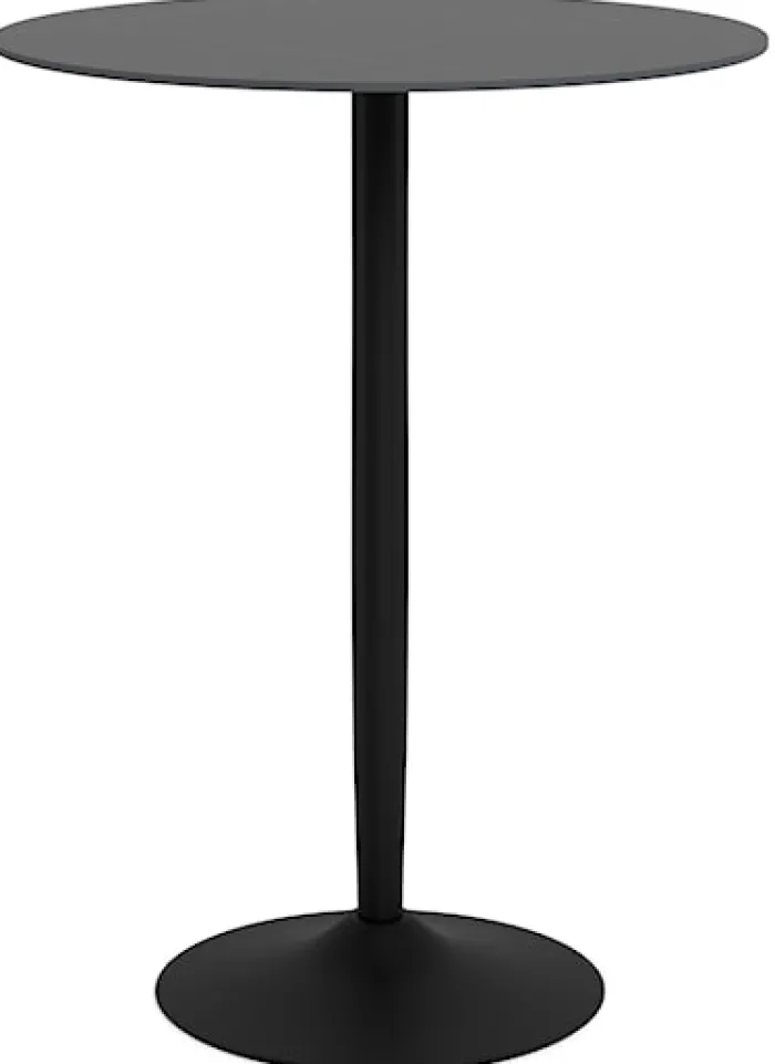 Stolik barowy Roshly średnica 80 cm czarny ceramiczny blat z metalową podstawą