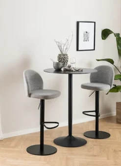 Stolik barowy Roshly średnica 80 cm czarny ceramiczny blat z metalową podstawą