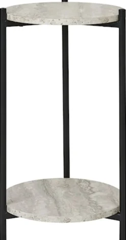 Stolik boczny Leuven średnica 27 cm trawertyn / czarny