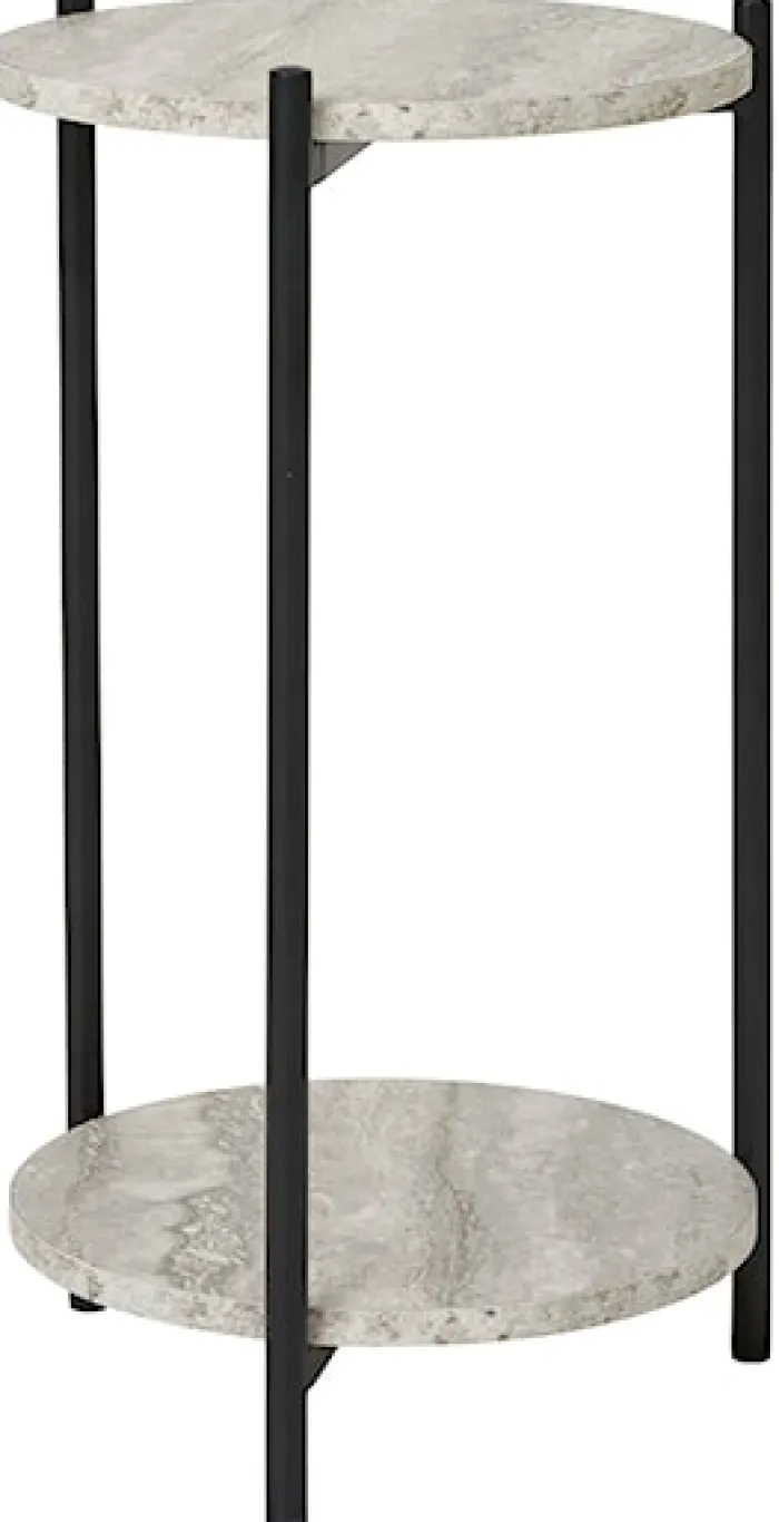 Stolik boczny Leuven średnica 27 cm trawertyn / czarny