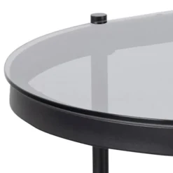 Stolik kawowy Aykal owalny z półką i szklanym blatem na metalowej podstawie 95x50 cm