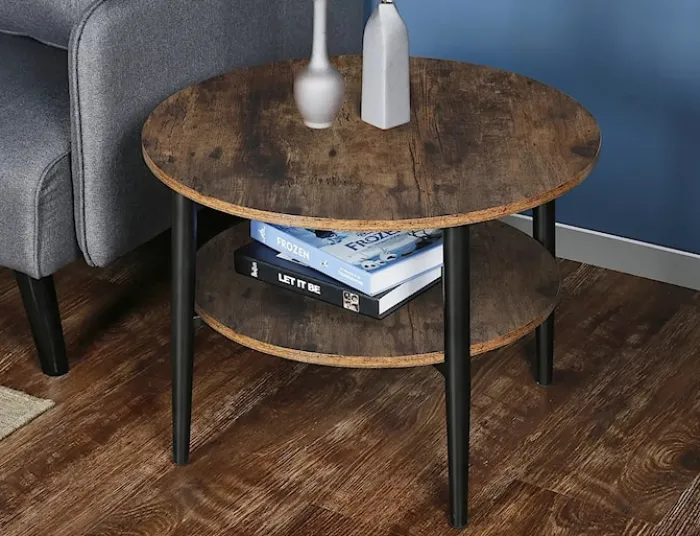 Stolik kawowy Ella średnica 60 cm dąb rustykalny/ czarny