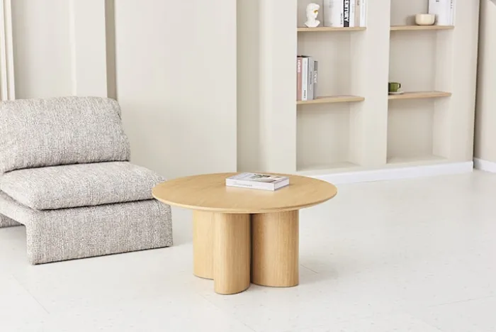 Stolik kawowy Etially okrągły 80 cm dąb naturalny fornir