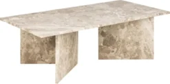 Stolik kawowy Hadrum prostokątny jasny marmur na masywnych nogach 140x70x42 cm