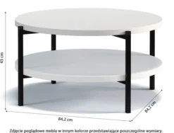 Stolik kawowy Kortala okrągły 80 cm czarny mat z półką