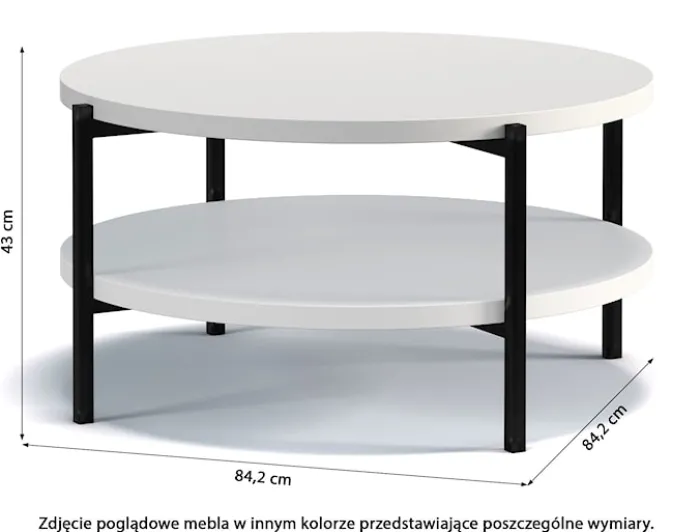 Stolik kawowy Kortala okrągły 80 cm biały połysk z półką
