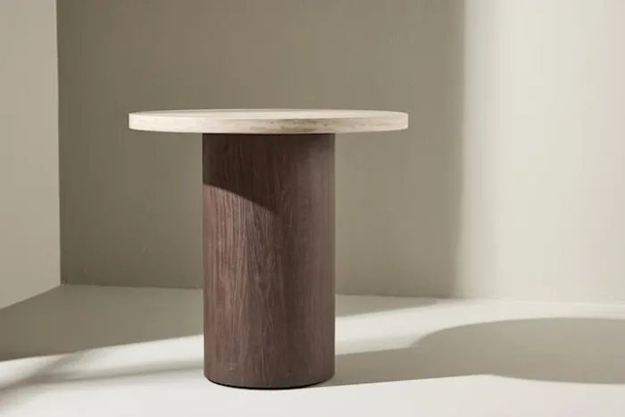 Stolik kawowy Megg okrągły 50 cm trawertyn/mokka