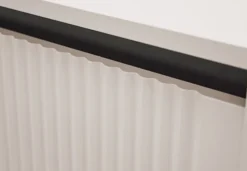 Stolik kawowy Osaka z dwiema szufladami i ryflowanymi frontami 100 cm beż piaskowy na czarnych nogach