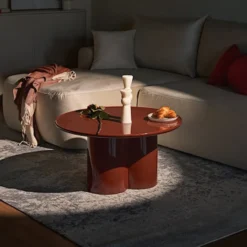 Stolik kawowy Roulness okrągły 80 cm bordowy wysoki połysk