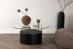 Stolik kawowy Sesandally okrągły 90x90 cm szklany blat/lamele