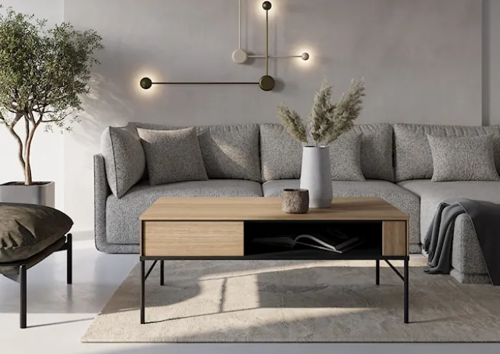 Stolik kawowy Visso z wnęką 110x60 cm dąb linearny