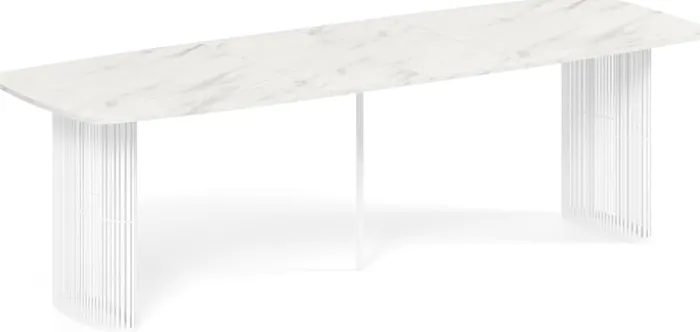 Stół rozkładany do jadalni Avenor 180-256 cm biały marmur z białymi nogami