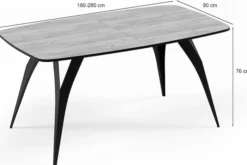 Stół rozkładany do jadalni Diffini 180-280x90 cm Marmur Bianco z czarnymi nogami
