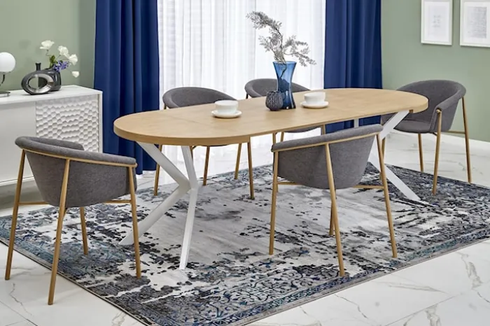 Stół rozkładany Obereler 100-250x100 cm dąb złoty/ biały