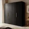 Szafa czterodrzwiowa Frame z drążkiem i półkami 200 cm Czarna