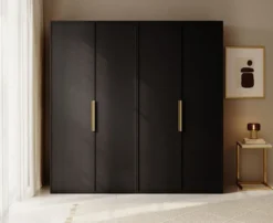 Szafa czterodrzwiowa Frame z drążkiem i półkami 200 cm Czarna