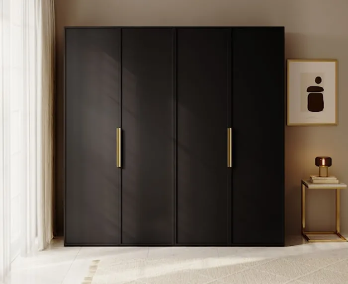 Szafa czterodrzwiowa Frame z drążkiem i półkami 200 cm Czarna