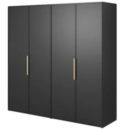 Szafa czterodrzwiowa Frame z drążkiem i półkami 200 cm Czarna