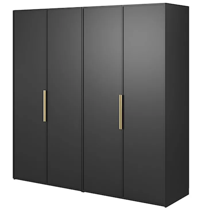 Szafa czterodrzwiowa Frame z drążkiem i półkami 200 cm Czarna