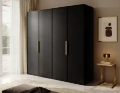 Szafa czterodrzwiowa Frame z dwoma drążkami i półkami 200 cm Czarna