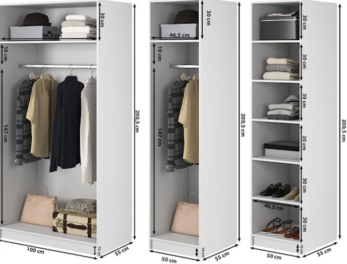 Szafa czterodrzwiowa Frame z dwoma drążkami i półkami 200 cm Czarna