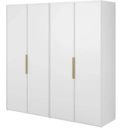 Szafa czterodrzwiowa Frame z drążkiem i półkami 200 cm Biała