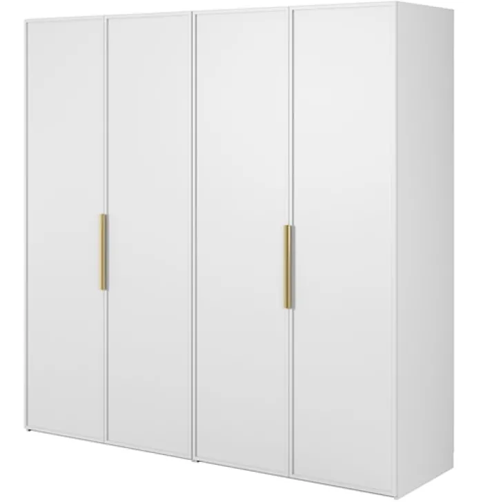 Szafa czterodrzwiowa Frame z dwoma drążkami 200 cm Biała