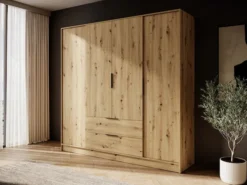 Szafa czterodrzwiowa Kelly z dwiema szufladami 206 cm dąb artisan