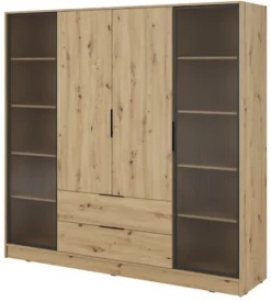 Szafa czterodrzwiowa Kelly z witrynami i dwiema szufladami 206 cm dąb artisan