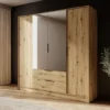 Szafa czterodrzwiowa Kelly z lustrem i dwiema szufladami 206 cm dąb artisan