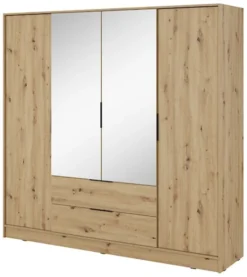 Szafa czterodrzwiowa Kelly z lustrem i dwiema szufladami 206 cm dąb artisan