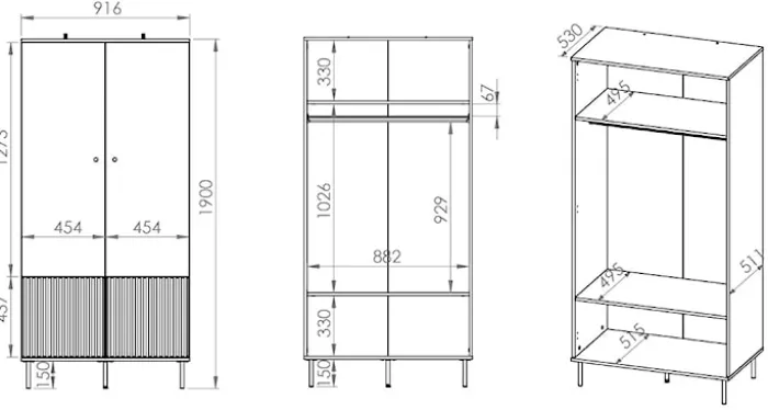 Szafa dwudrzwiowa Caletto 92 cm ozdobne lamele beżowa