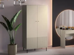 Szafa dwudrzwiowa Caletto 92 cm ozdobne lamele beżowa