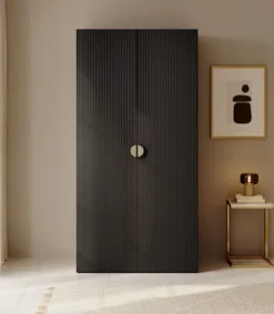 Szafa dwudrzwiowa Moonir z drążkiem i półkami 100 cm Czarna