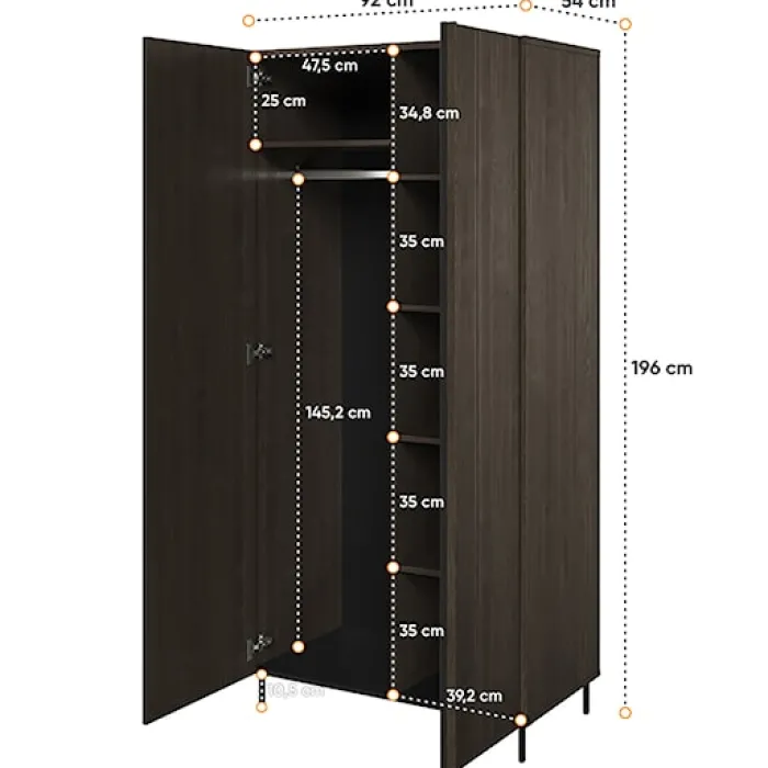 Szafa dwudrzwiowa Piemonte 92 cm Jesion portland/czarny