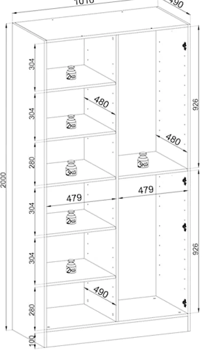 Szafa dwudrzwiowa Sandbox z ryflowanym frontem 100 cm szara